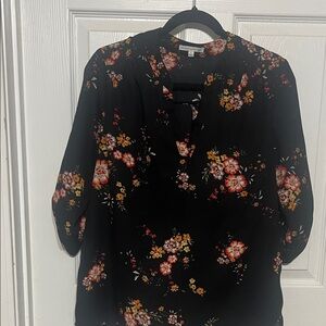 Floral Black Blouse with Vibrant Accents